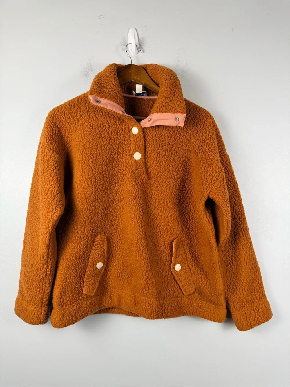 J CREW Women's orangish Brown Snap-collar sherpa sweatshirt size small